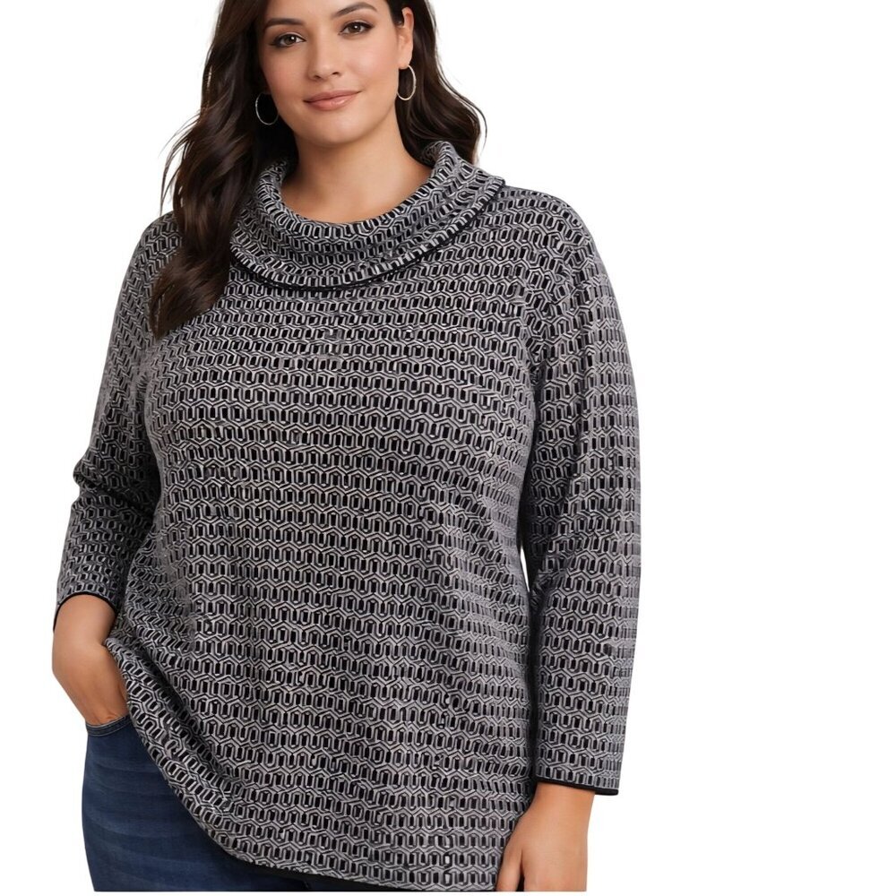 Talbots Plussize Merino Wool Geometric Portrait Collar Cozy Sweater Size 2X